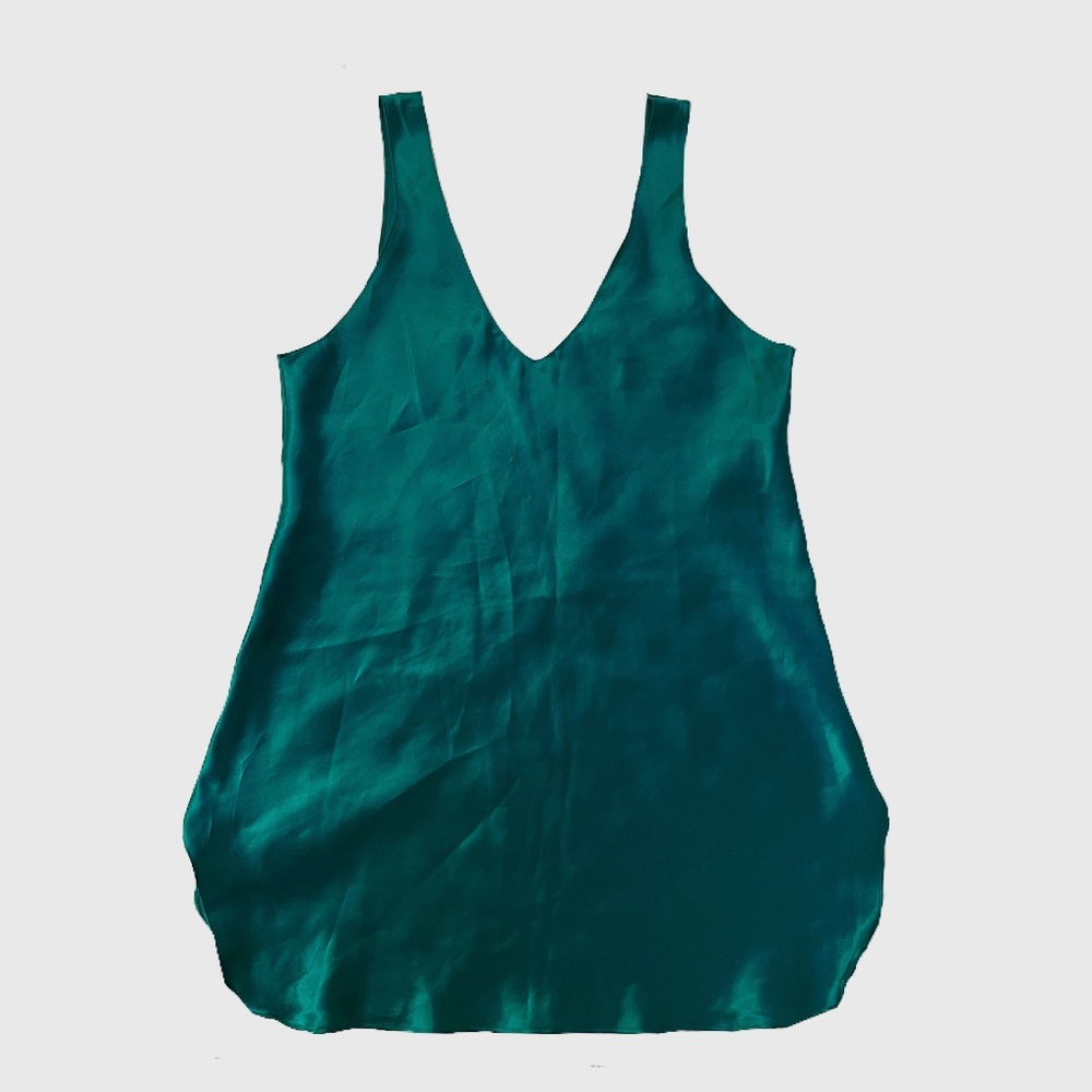 Vintage Frederick’s of Hollywood Emerald Green Satin Mini Slip Dress Size M